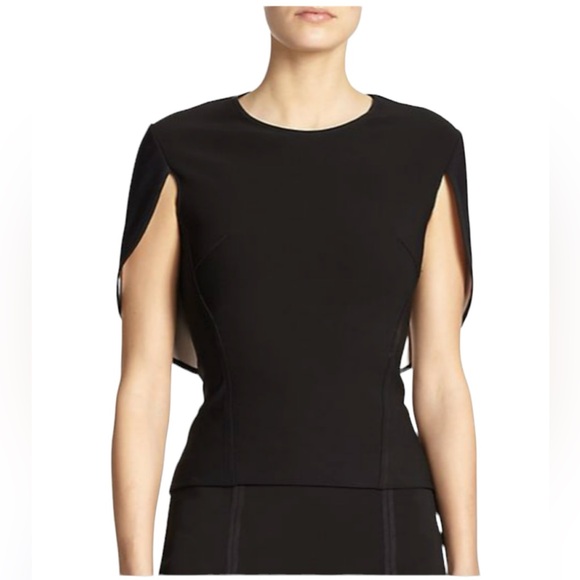 YIGAL AZROUEL Sz 6 Short Sleeve Cape Top Black and White - Picture 10 of 12